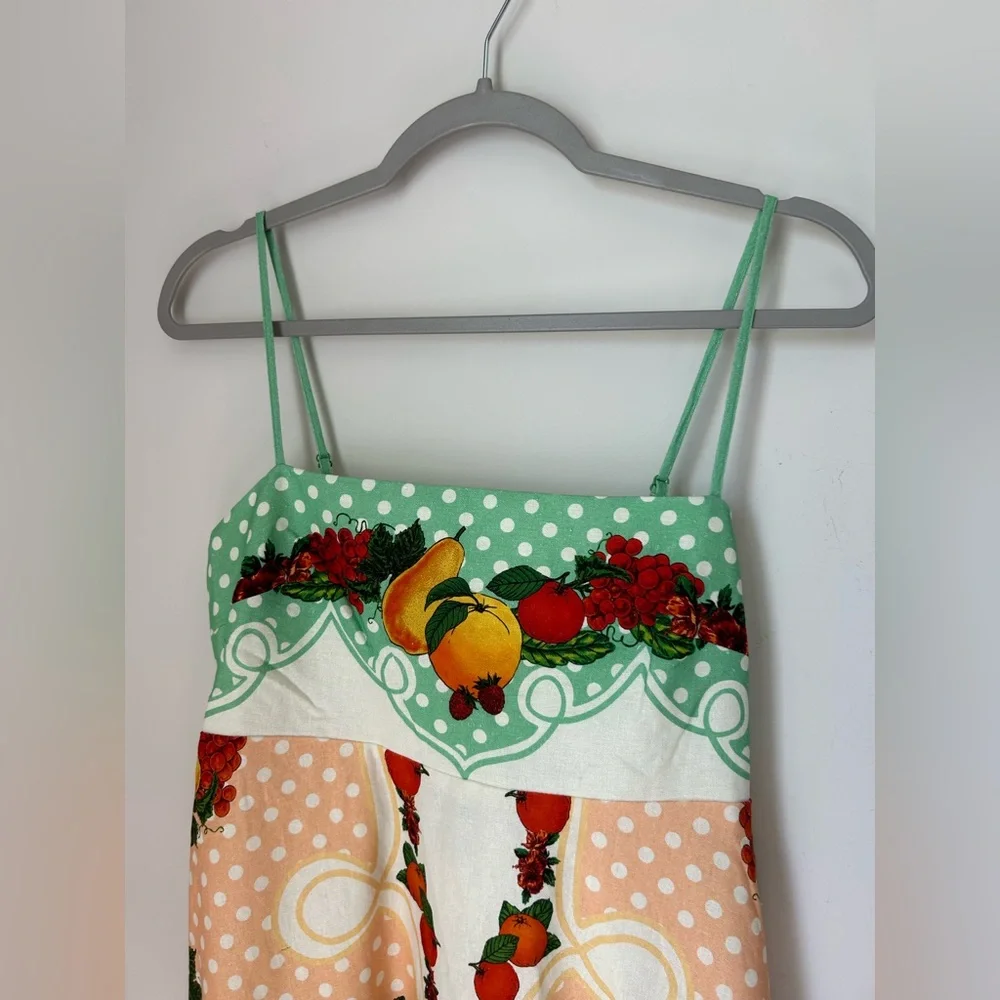 Caroline Constas peach green fruit Polka Dot linen blend Maxi Dress - Picture 5 of 7